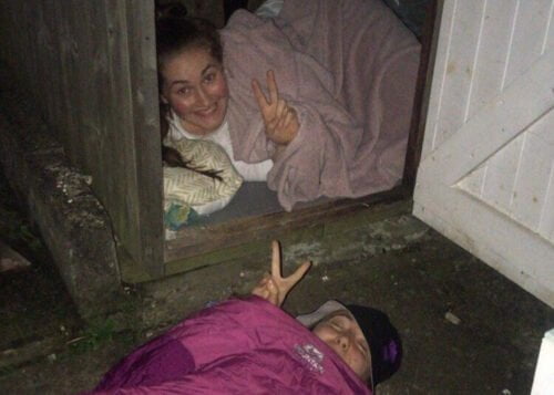 Young people sleeping outside