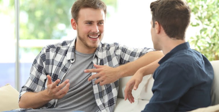 Young men chatting