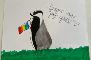 LGBTQU+ badger postcard