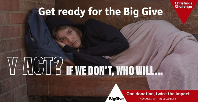 Young girl facing homelessness. Sleeping on a bench. Big Give campaign 2022