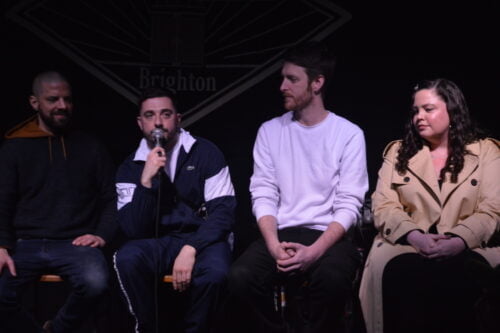 Room to Rant gig with three audio active staff members and Katy, the counsellor sat on stage doing a Q and A. 