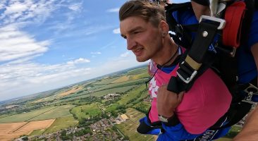 doug from mayday on his skydive after the parachute is pulled looking at the view